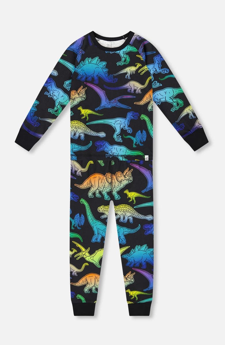 Deux par Deux Two-Piece Organic Cotton Pajama Set Dinosaur, Main, color,