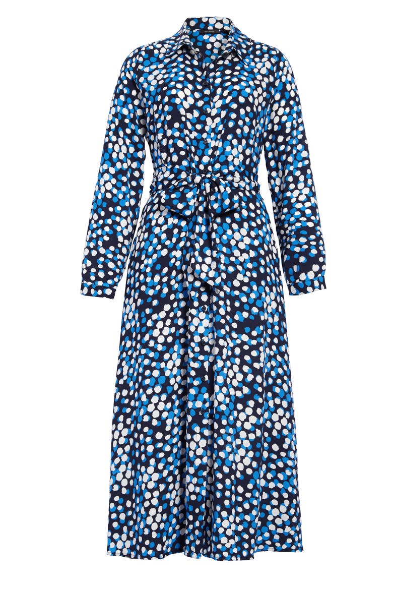 Long Sleeve Midi Shirtdress, Main, color, NAVY- BLUE DOT