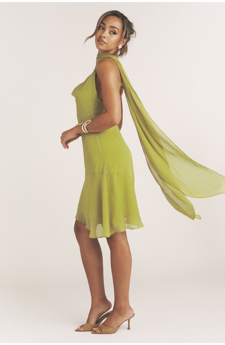Six Stories Ava Cowl Neck Chiffon Mini Dress, Alternate, color, Green