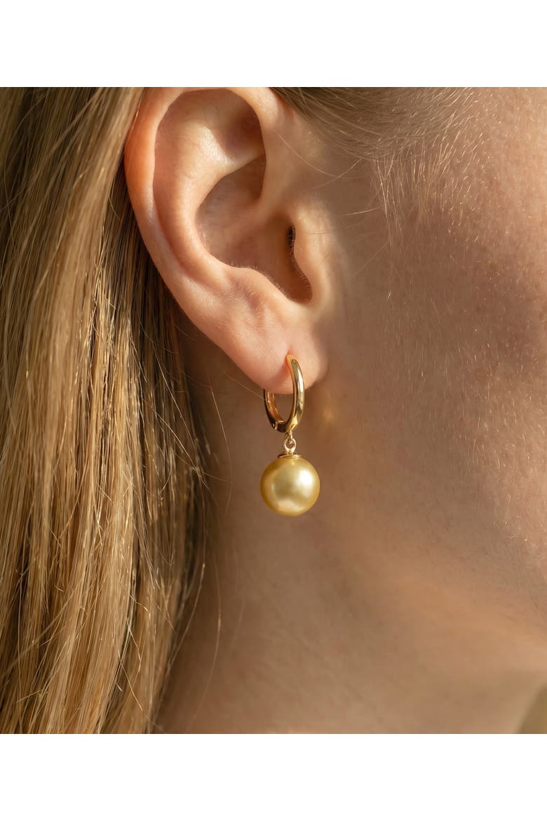 Golden South Sea Pearl Huggie Tania Earrings, Alternate, color, Yellow Gold