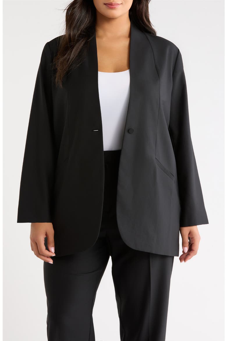 Stand Collar Wool Blazer, Main, color, BLACK
