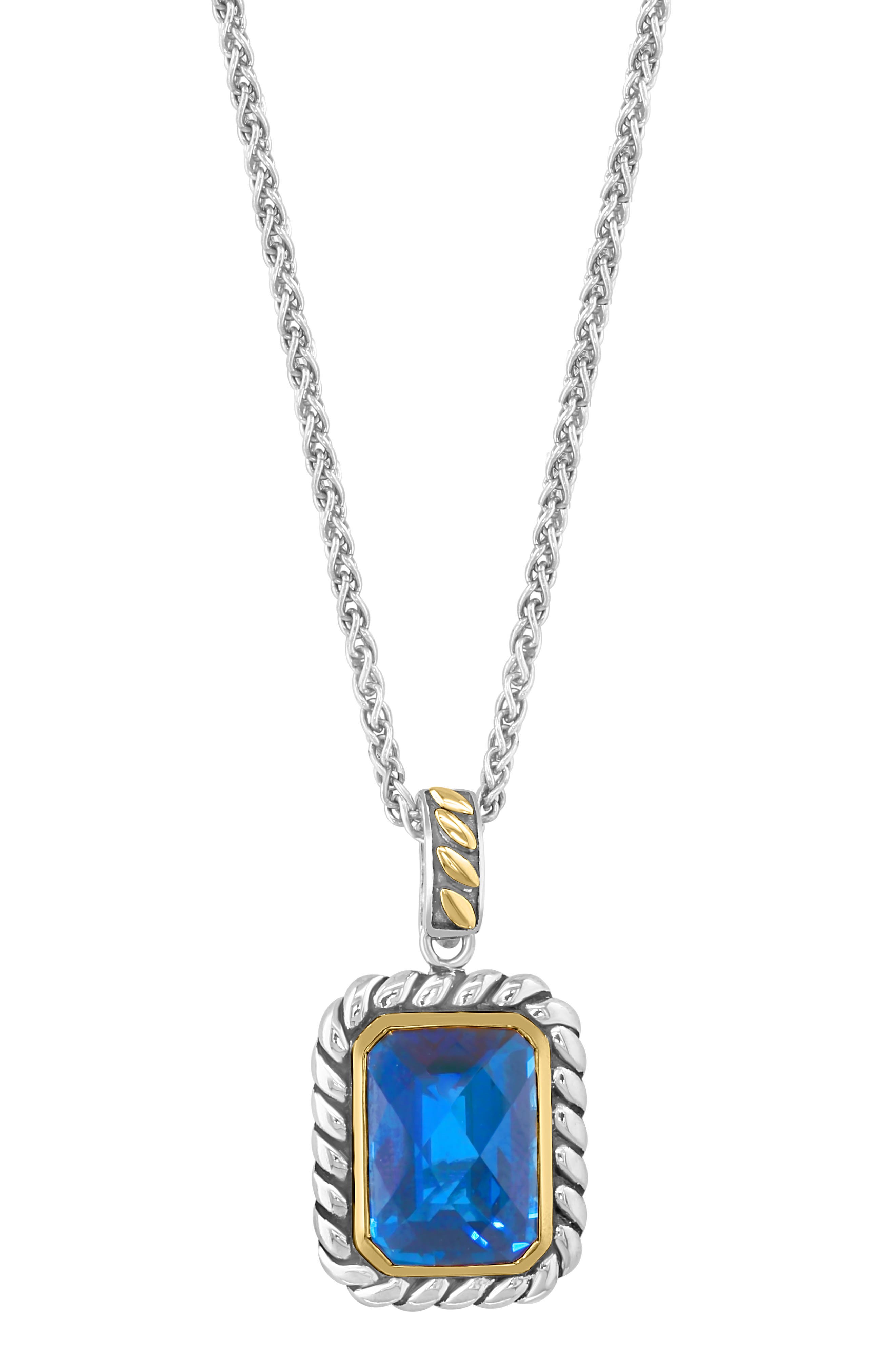 Sterling Silver & 18K Gold Ocean Blue Topaz Pendant Necklace