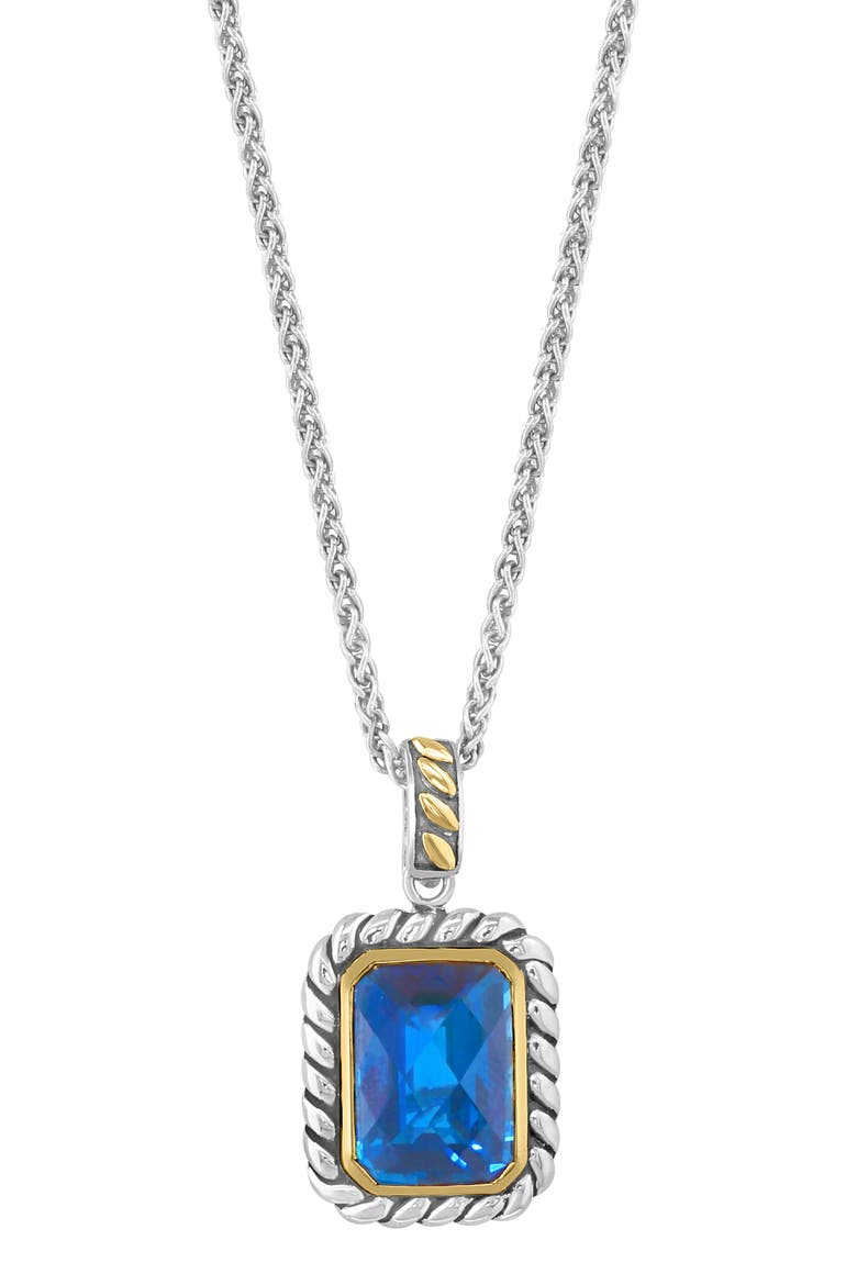 Sterling Silver & 18K Gold Ocean Blue Topaz Pendant Necklace, Alternate, color, BLUE