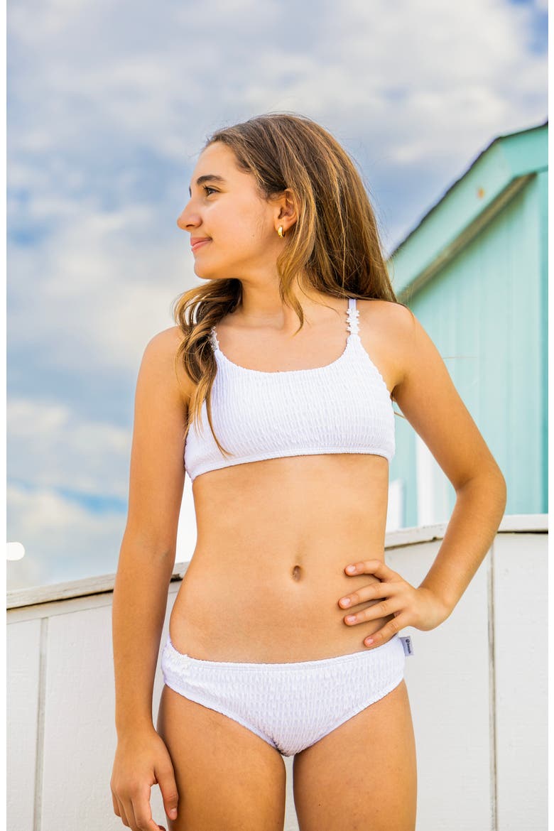 Smocked Two Piece Swimsuit, Alternate, color, White
