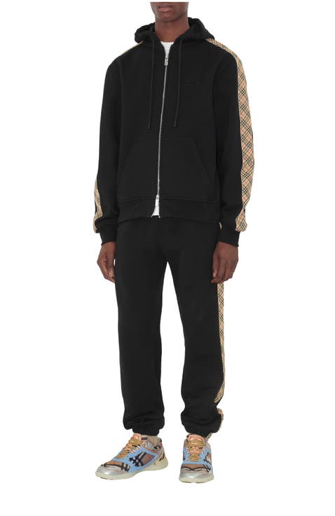 Check Trim Cotton Jogging Pants