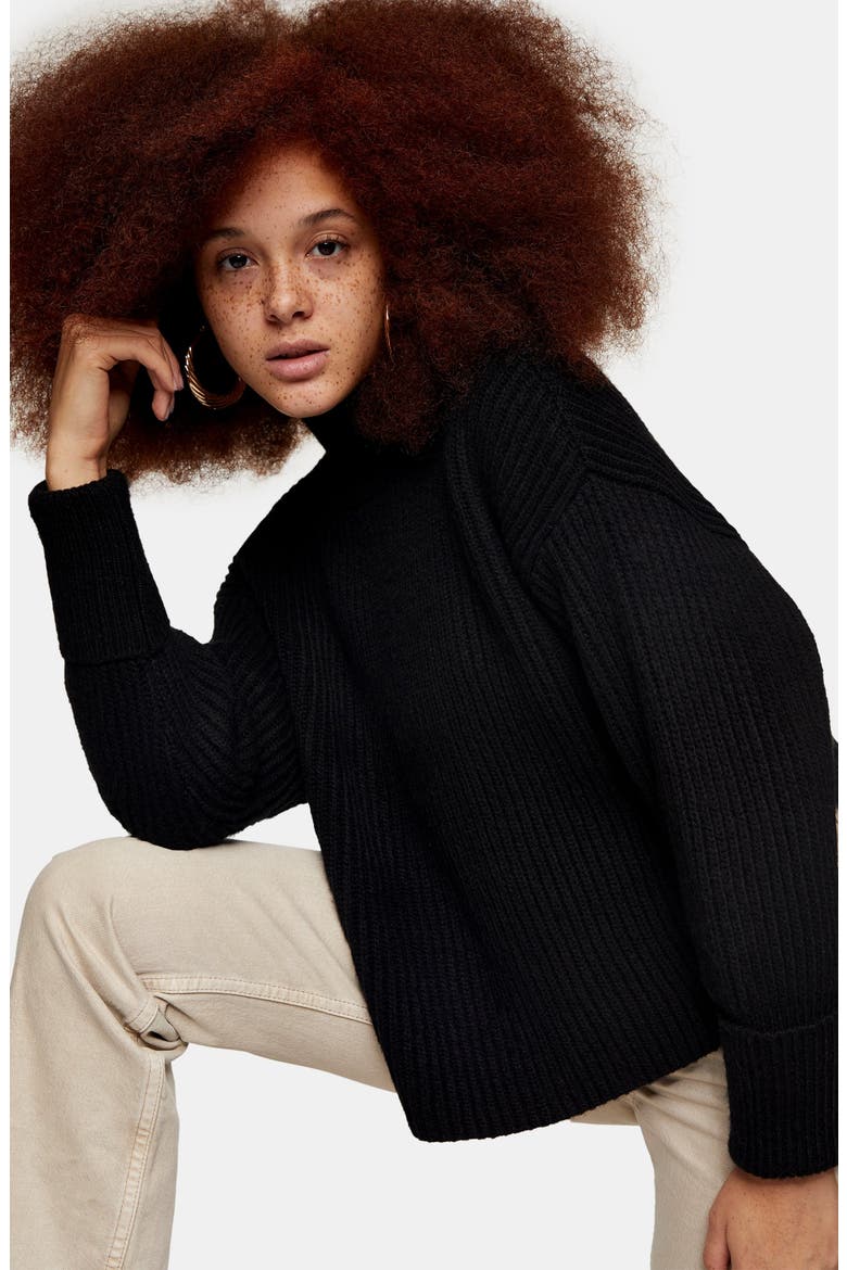 Mock Neck Crop Sweater, Alternate, color, BLACK