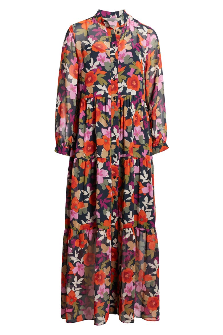 Bold Floral Long Sleeve Maxi Shirtdress, Alternate, color, DEEP NAVY/ FLAME