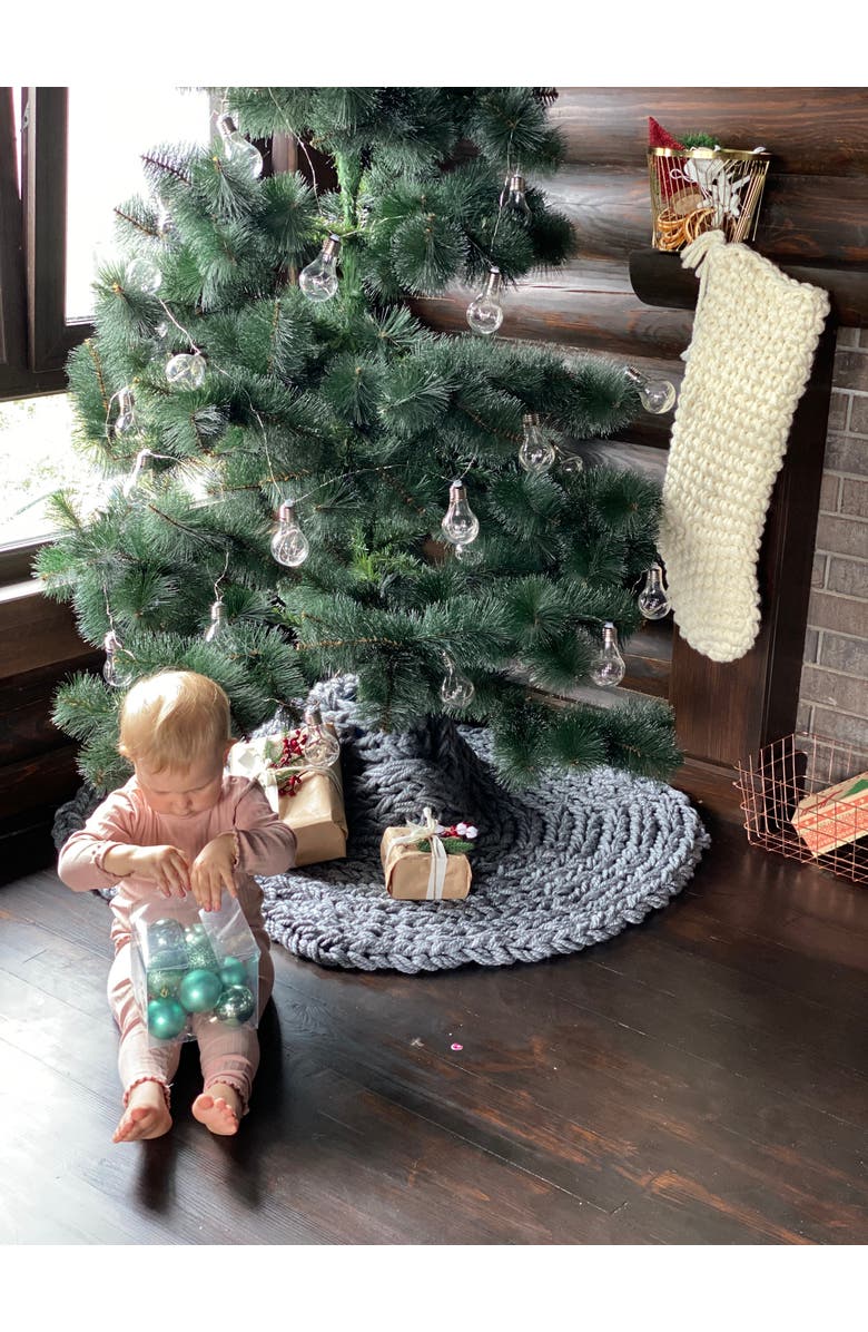 Anzy Home Chunky-Knitted Christmas Tree Skirt, Alternate, color, Gray - 56"