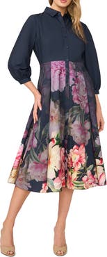 Ted Baker Meredith Placed Floral Cotton Midi Shirtdress