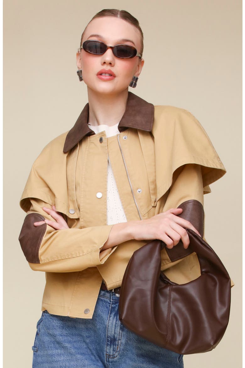 Crop Cape Trench Jacket, Alternate, color, KHAKI