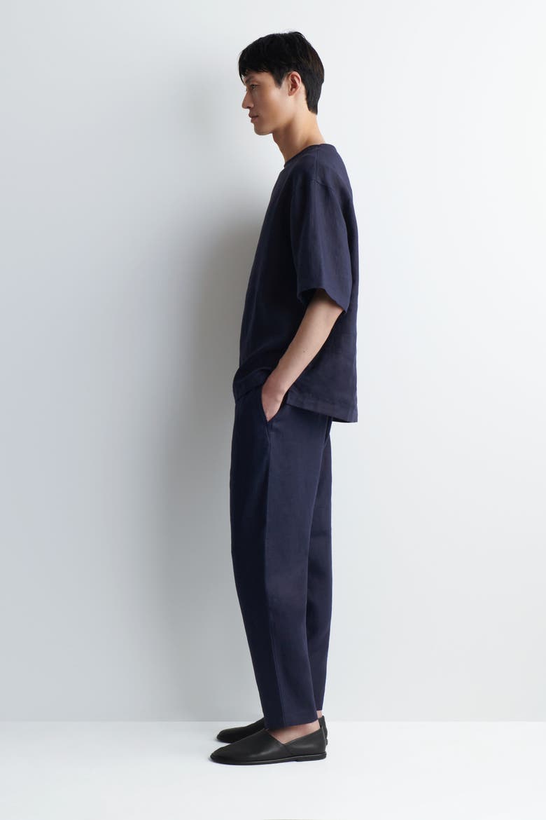 Elasticized Linen Regular-fit Tapered Pants, Alternate, color, NAVY