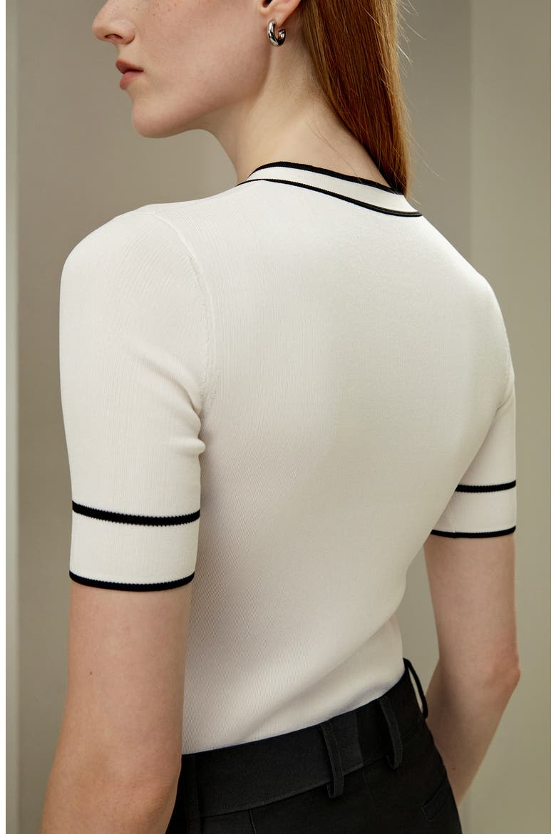 Women's Silk Knit Top with Ribbons, Alternate, color, White With Black Stripes