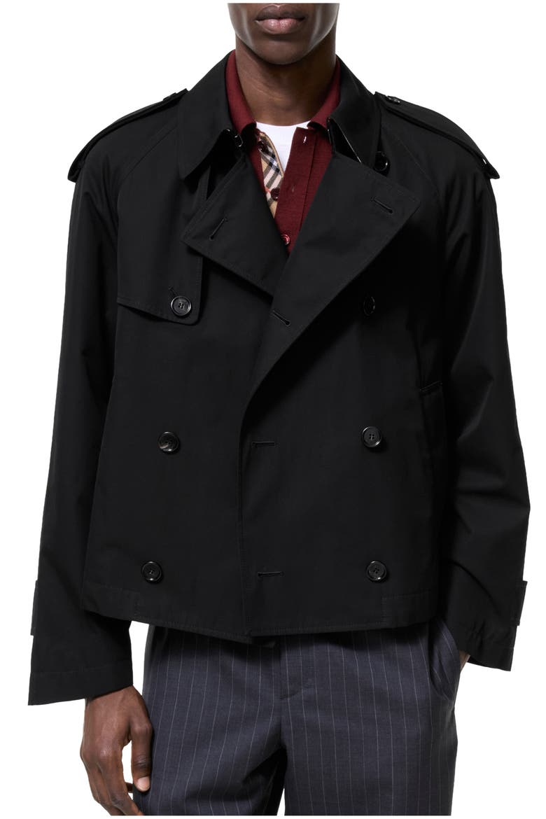 Cropped Tropical Gabardine Leadenham Trench Coat, Main, color, Black