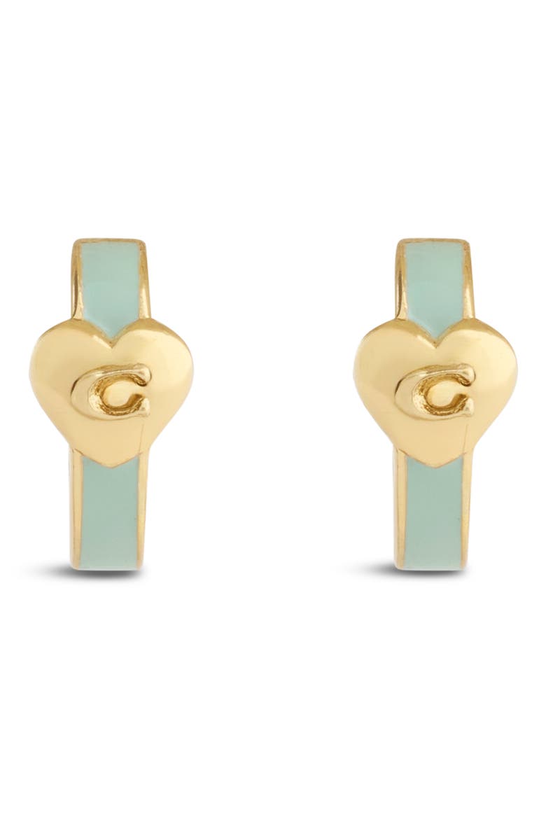 Heart Enamel Huggie Hoop Earrings, Alternate, color, GREEN/ GOLD