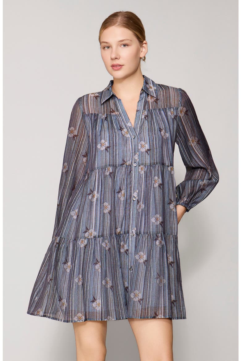 Print Tiered Mini Shirtdress, Alternate, color, DENIM BLUE MULTI