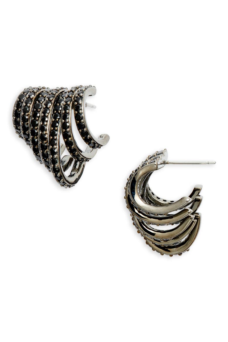 Multirow C-Hoop Earrings, Main, color, BLACK
