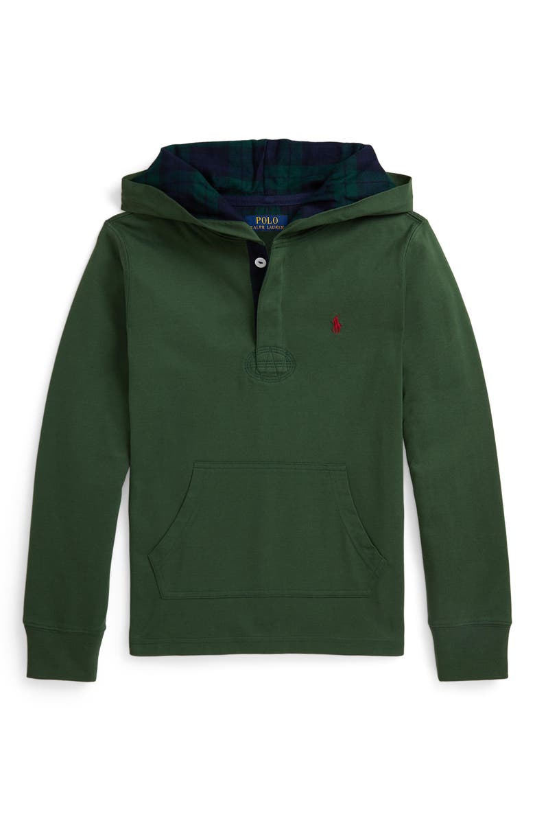 Polo Ralph Lauren Kids' Cotton Jersey Hooded Rugby Shirt, Main, color, 301