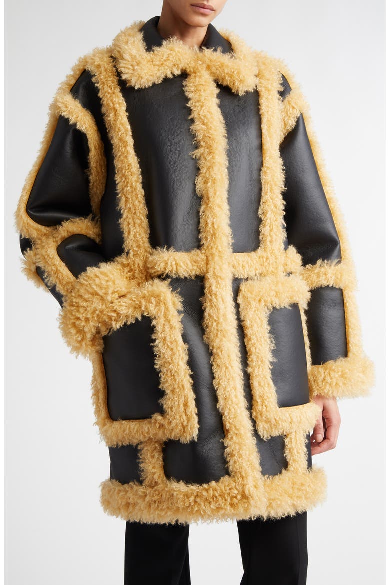 Hadlee Faux Leather & Faux Shearling Coat, Alternate, color, BLACK/ LIGHT CARAMEL