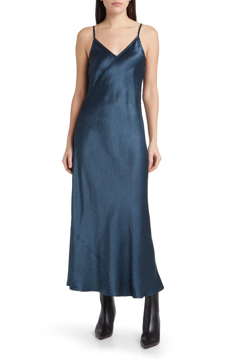 Luxe Satin Slipdress, Alternate, color, BLUE