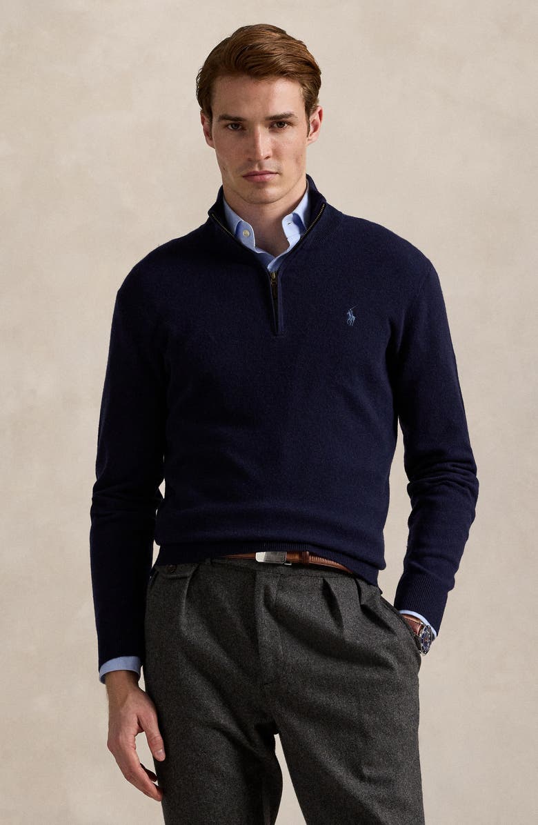 Polo Ralph Lauren Regular Fit Wool Quarter Zip Sweater, Alternate, color, Hunter Navy