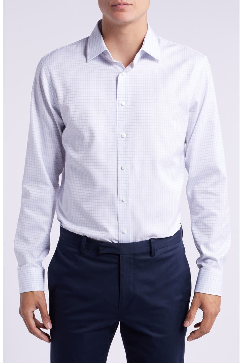 Trim Fit Grid Dress Shirt, Main, color, WHITE- GREY TWILL GRID