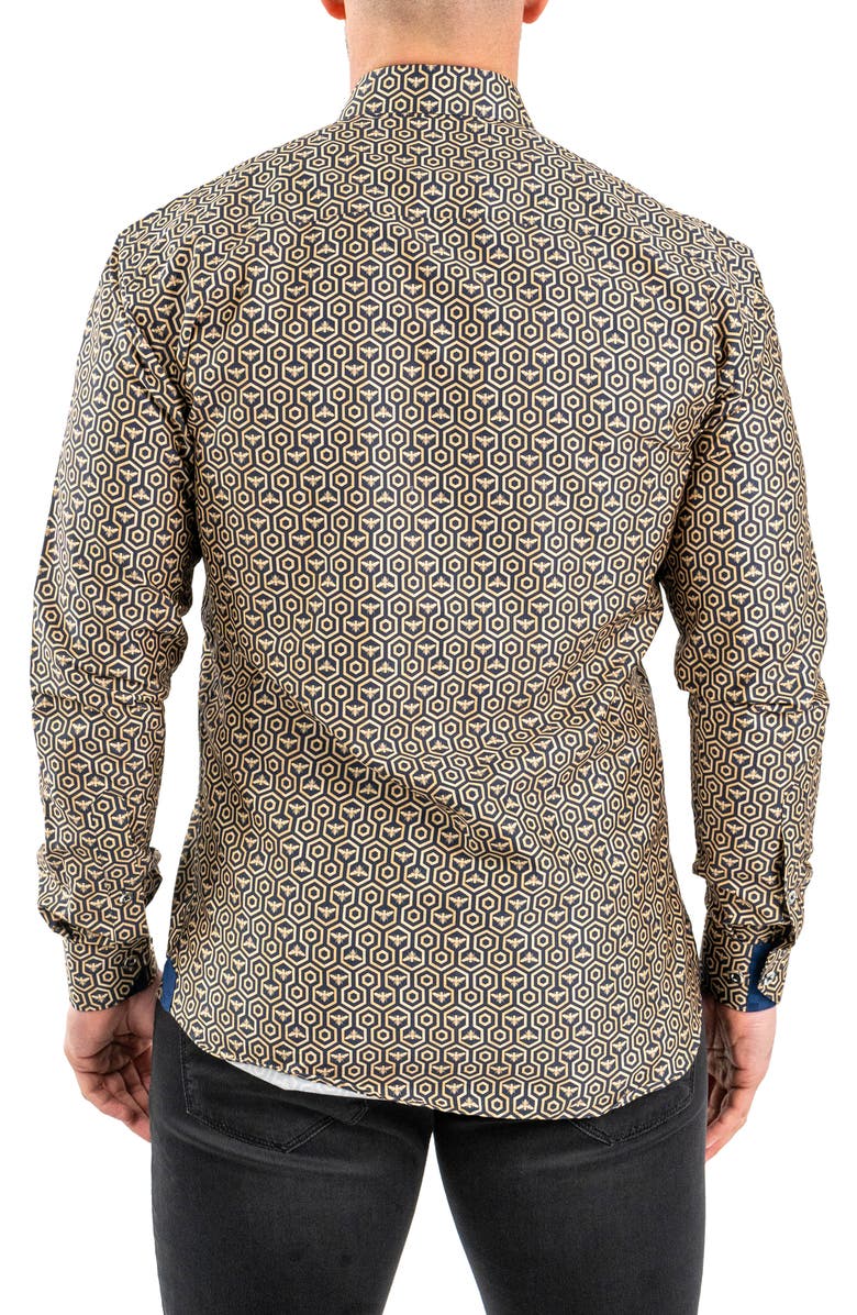Maceoo Fibonacci Honeycomb Black Contemporary Fit Button-Up Shirt, Alternate, color, 