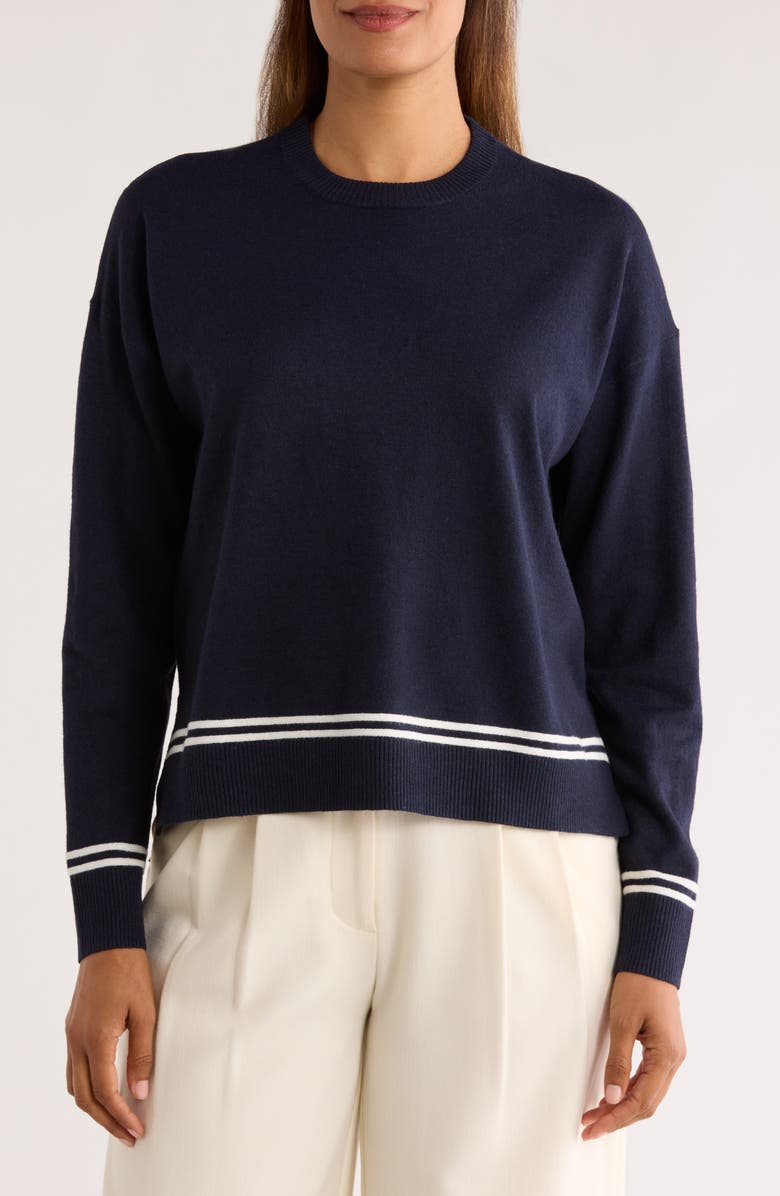 NORDSTROM RACK Tipped Crewneck Sweater, Main, color, Navy- Ivory Tipping