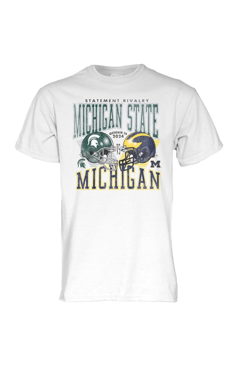 BLUE 84 Unisex Blue 84 White Michigan State Spartans vs. Michigan Wolverines 2024 Rivalry Matchup T-Shirt, Alternate, color, White