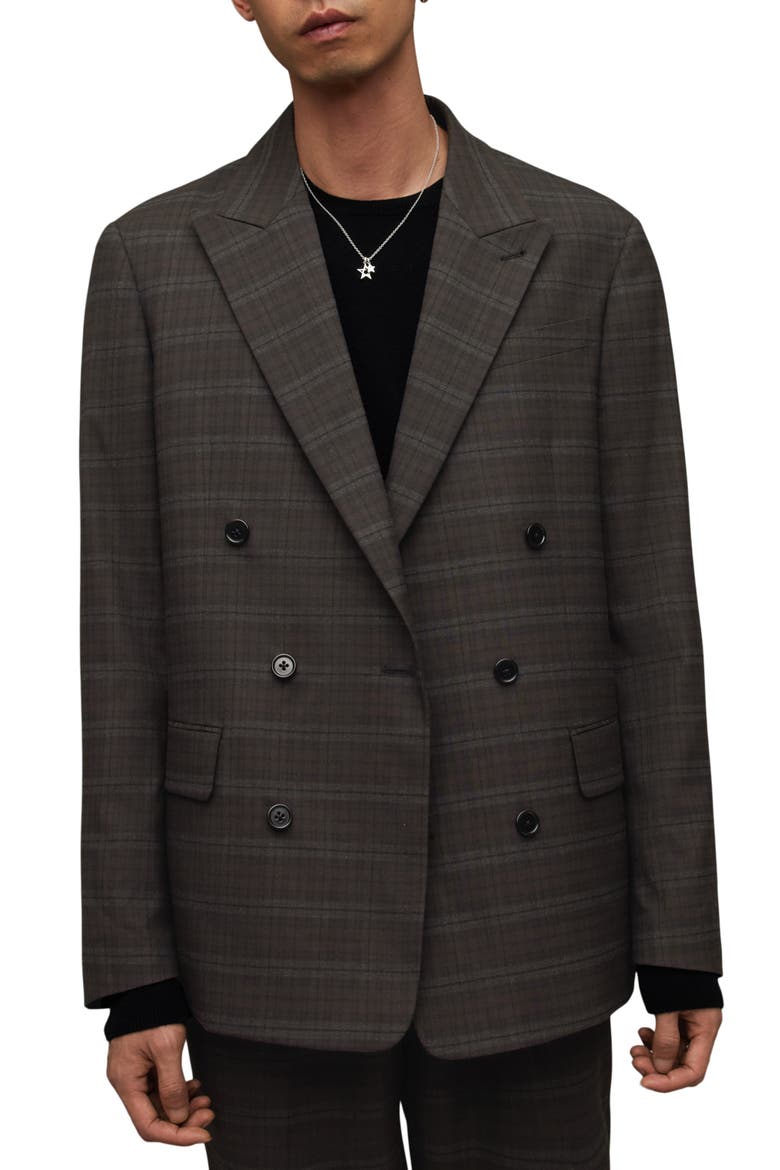 Spica Plaid Double Breasted Blazer, Alternate, color, BROWN