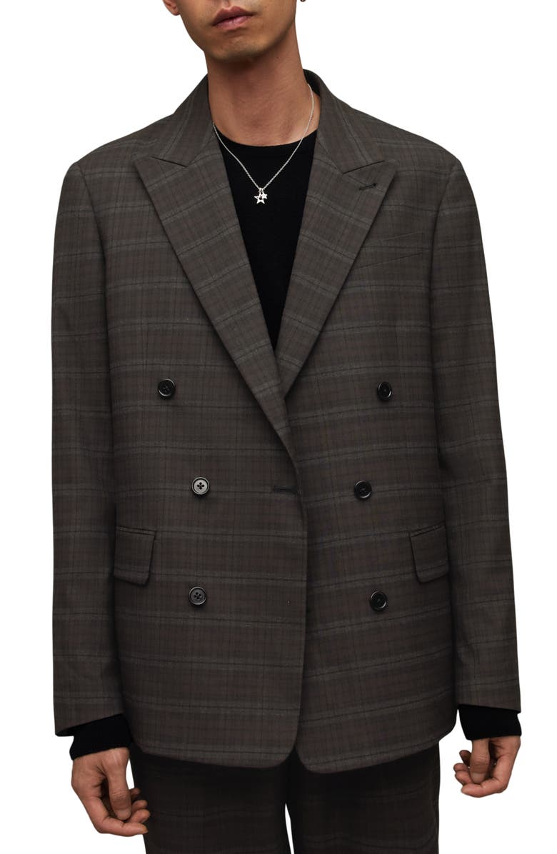 AllSaints Spica Plaid Double Breasted Blazer, Alternate, color,