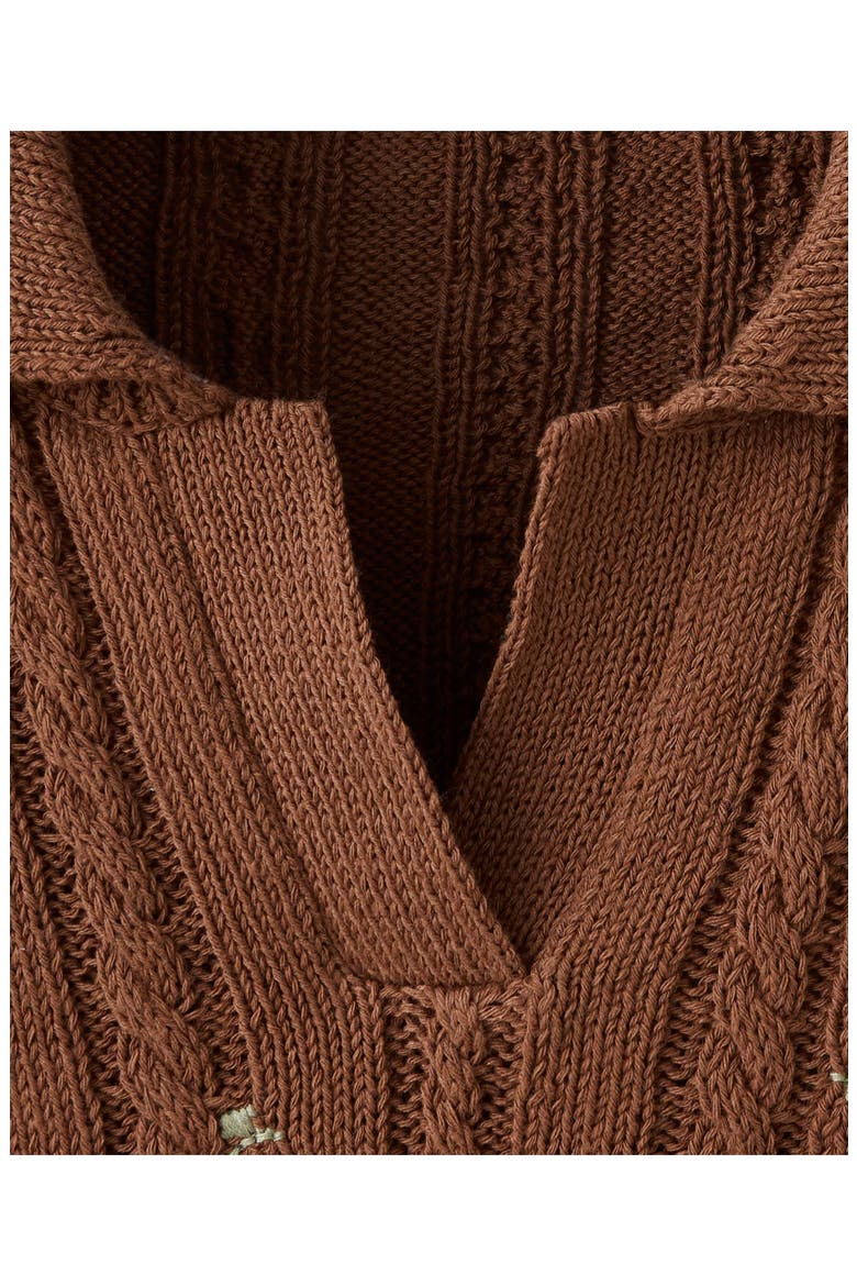 Floral Embroidered Short Sleeve Sweater, Alternate, color, BROWN