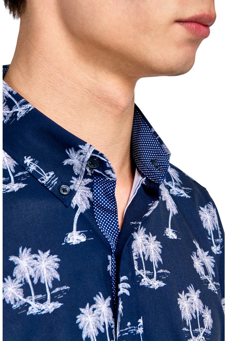 Slim Fit 4-Way Stretch Short Sleeve Button-Up Shirt, Alternate, color, NAVY