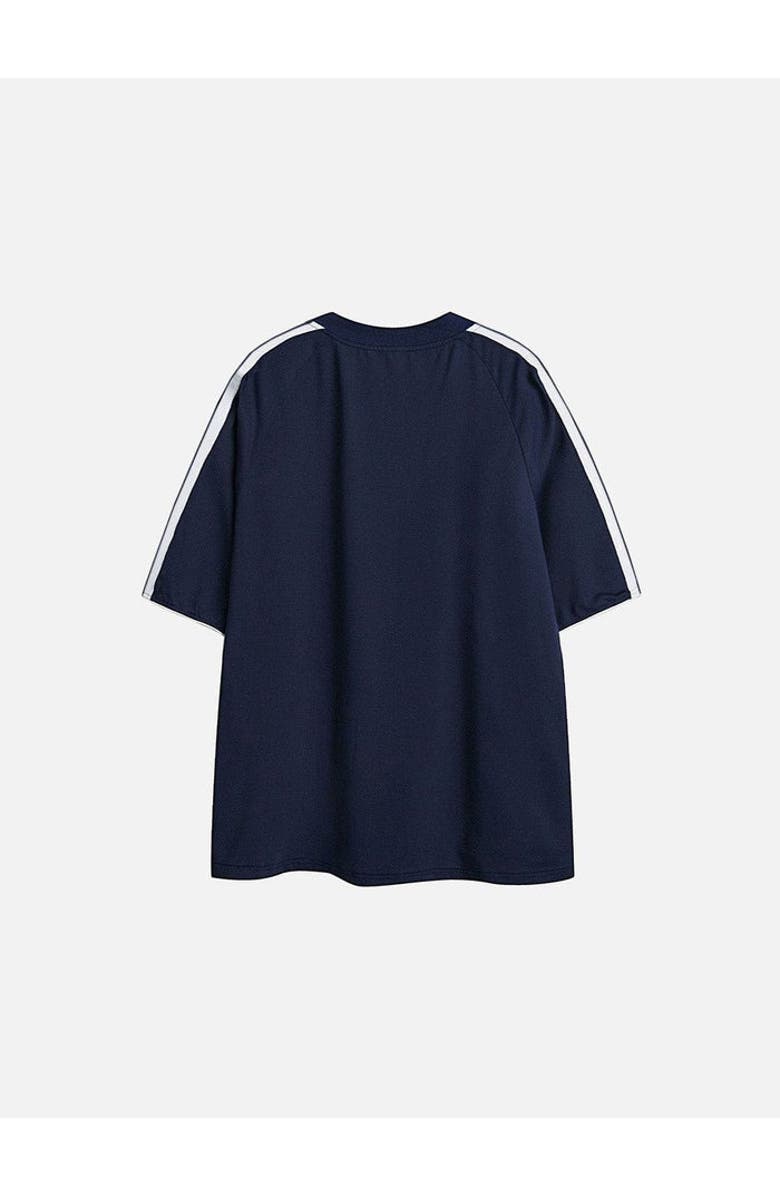 AELFRIC EDEN Contrast Color Stripe Soccer Jersey, Alternate, color, Navy Blue