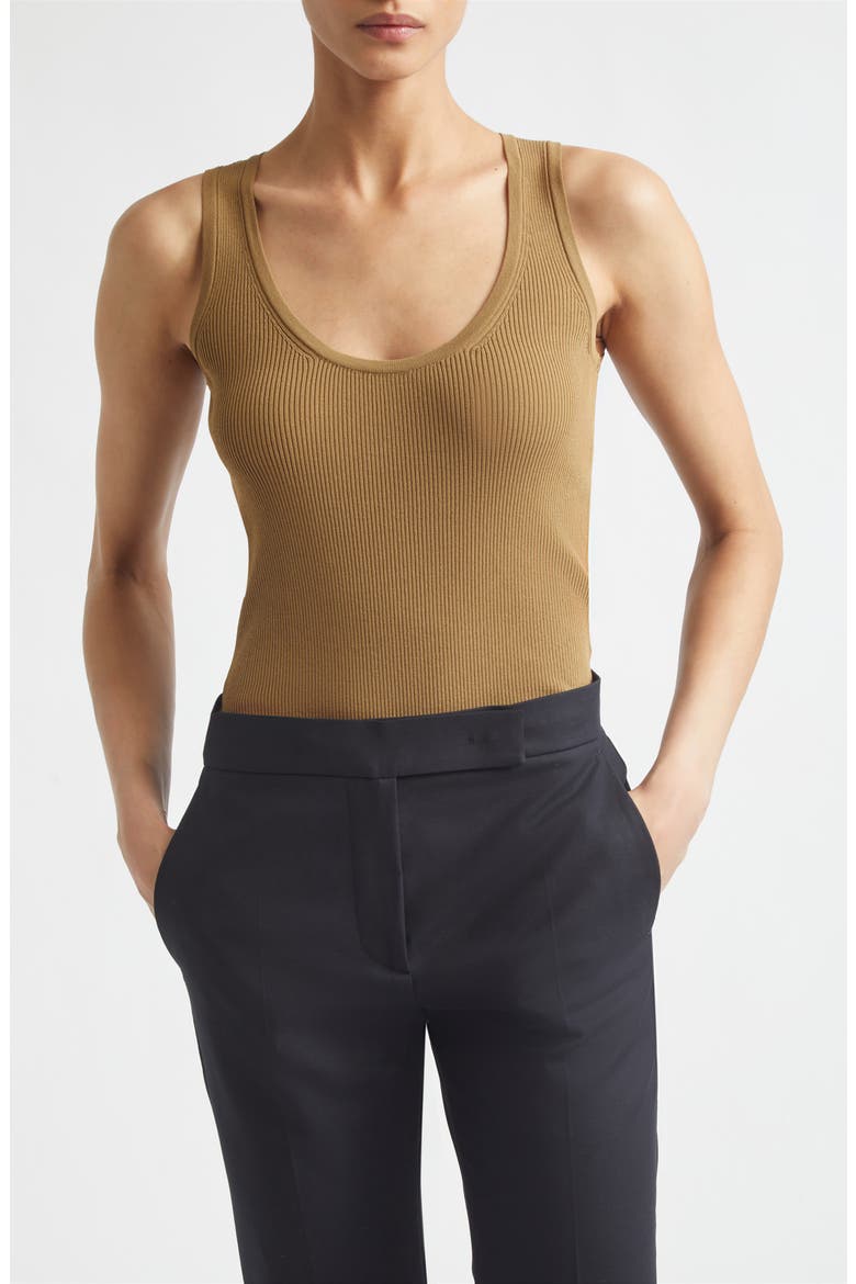 Scoop Neck Ribbed Sweater Tank, Main, color, KAKI