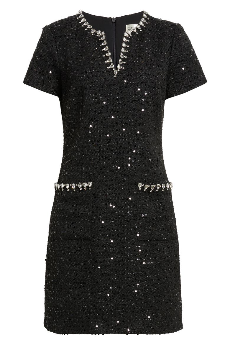 Crystal Trim Sequin Cocktail Dress, Alternate, color, BLACK