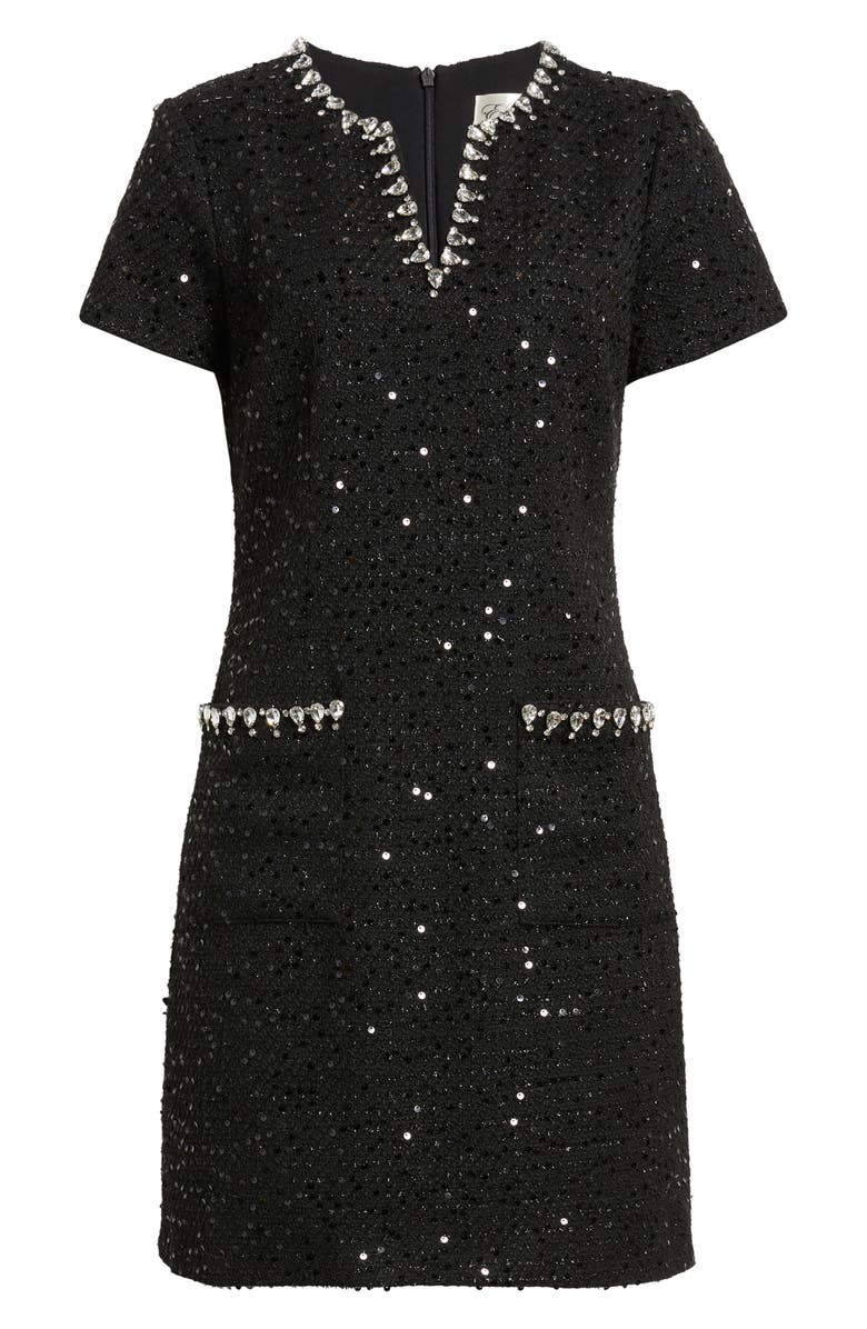 Eliza J Crystal Trim Sequin Cocktail Dress, Alternate, color, Black