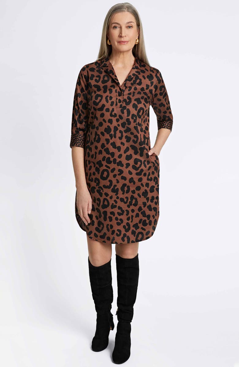 Foxcroft Sloane Animal Print Popover Shirtdress, Alternate, color, Macchiato/ Black