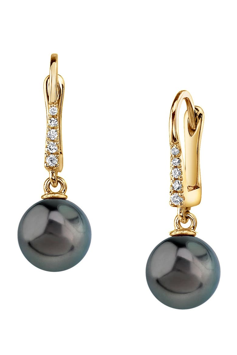 Tahitian South Sea Pearl & Diamond Susan Earrings, Main, color, Yellow Gold