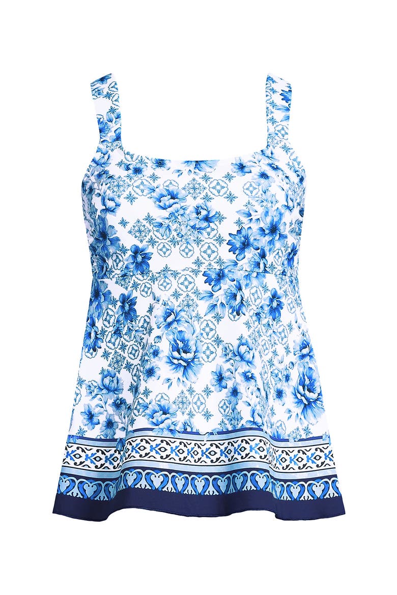 D-Cup Flutter Scoop Neck Tankini Top Comfort Adjustable Straps, Alternate, color, White Mosaic Floral Geo Border
