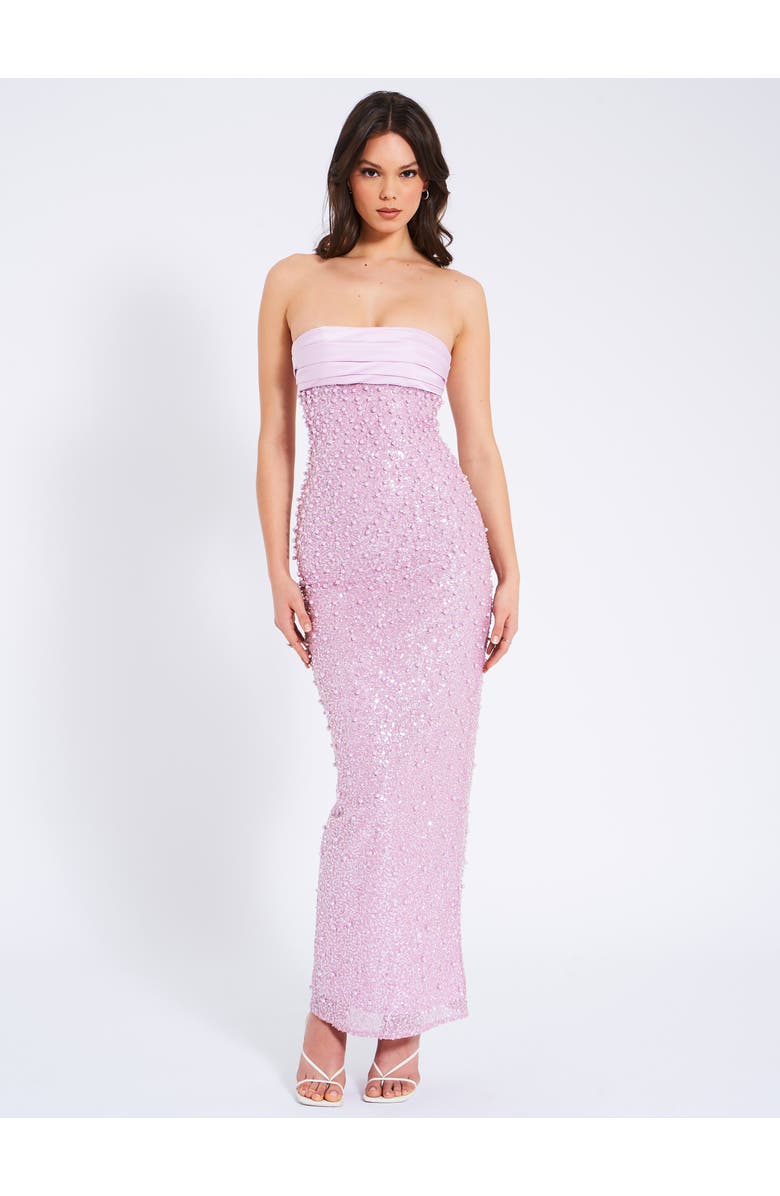 Miss Circle Lainey Satin Strapless Party Sequin Pearl Beaded Maxi Dress, Alternate, color, Light Pastel Purple