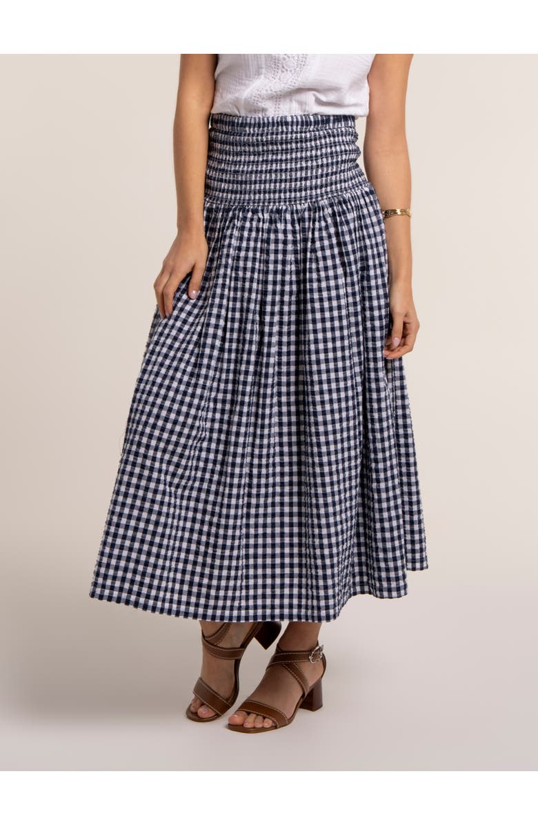 Brakeburn Teresa Gingham Midi Skirt, Main, color, Navy