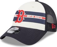 New Era Men's New Era White/Navy Boston Red Sox Team Stripe Trucker 9FORTY Snapback Hat