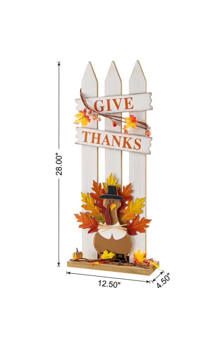 28"H Thanksgiving Wooden Fence Turkey Porch Decor, Alternate, color, White