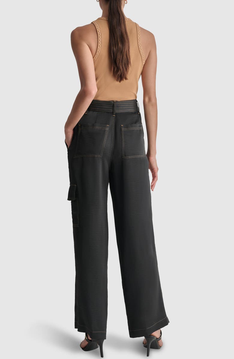 DKNY Contrast Stitch Belted Cargo Wide Leg Pants, Alternate, color, 