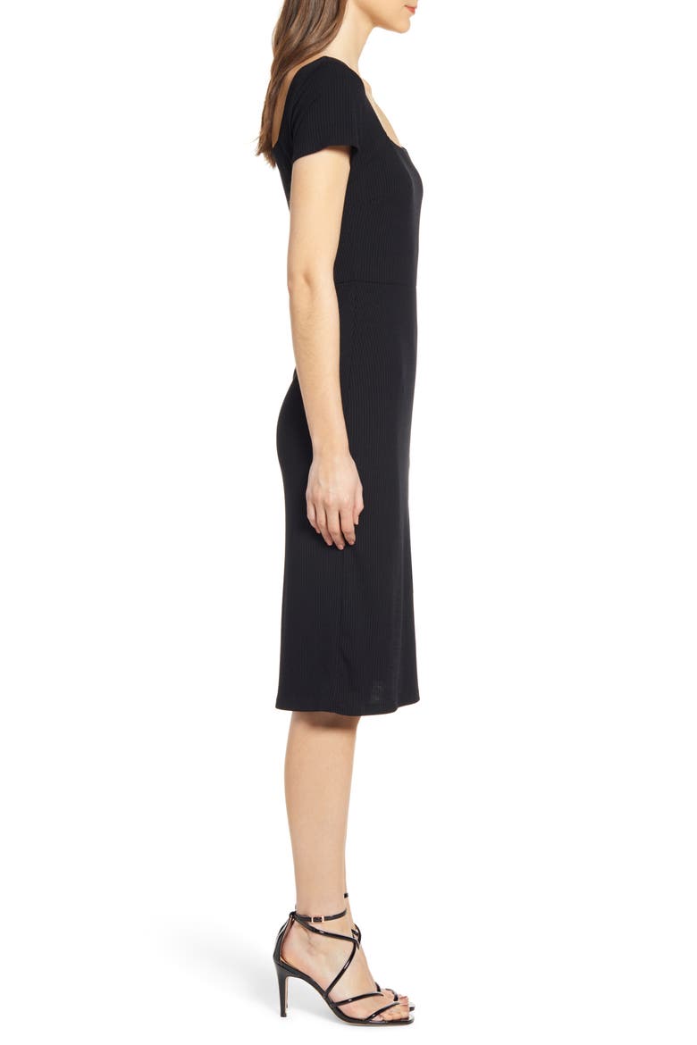 Ribbed Square Neck Dress, Alternate, color, BLACK