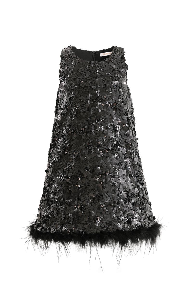 Sequin Feather-Hem Dress, Main, color, Black