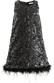 Tulleen Sequin Feather-Hem Dress