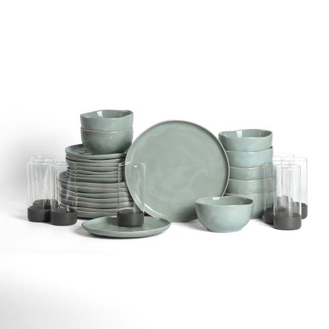 Mirella Stoneware 32-Piece Dinnerware Set with Glasses