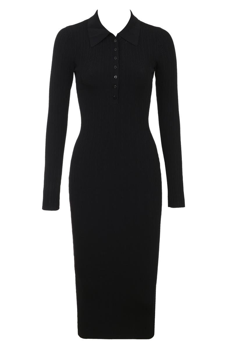 HOUSE OF CB Sabra Long Sleeve Rib Sweater Dress, Alternate, color, Black
