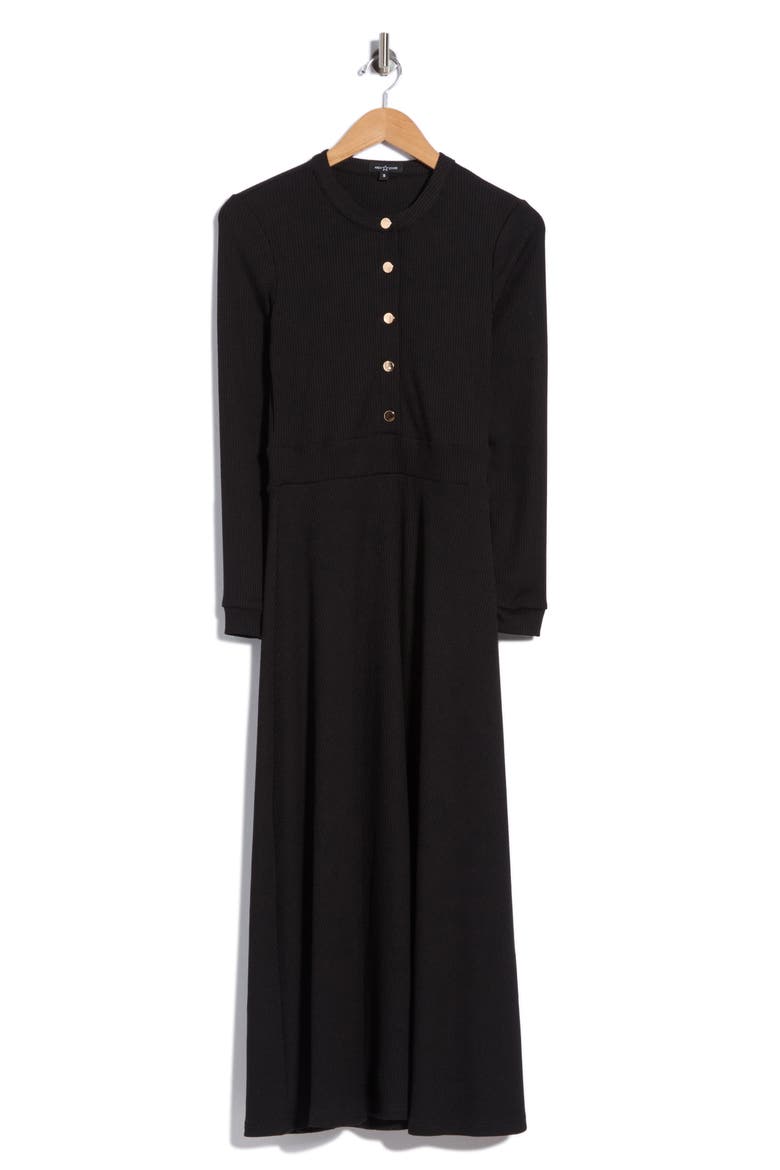 Ashton Button Front Midi Dress, Alternate, color, BLACK